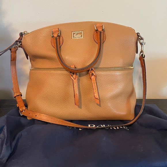 Dooney & Bourke Dillen Double Pocket Satchel Beige Leather Shoulder Handbag - Picture 1 of 5